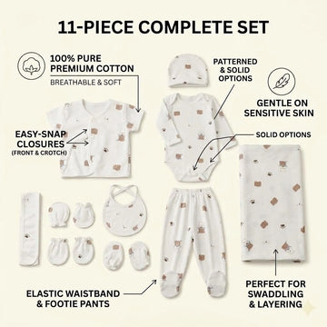 11-Piece Premium Baby Clothes & Swaddle Set