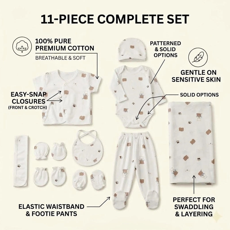 11-Piece Premium Baby Clothes & Swaddle Set
