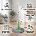 360° Rotating Microfiber Twist Mop - Easy Floor Cleaning & Hands-Free Wringing